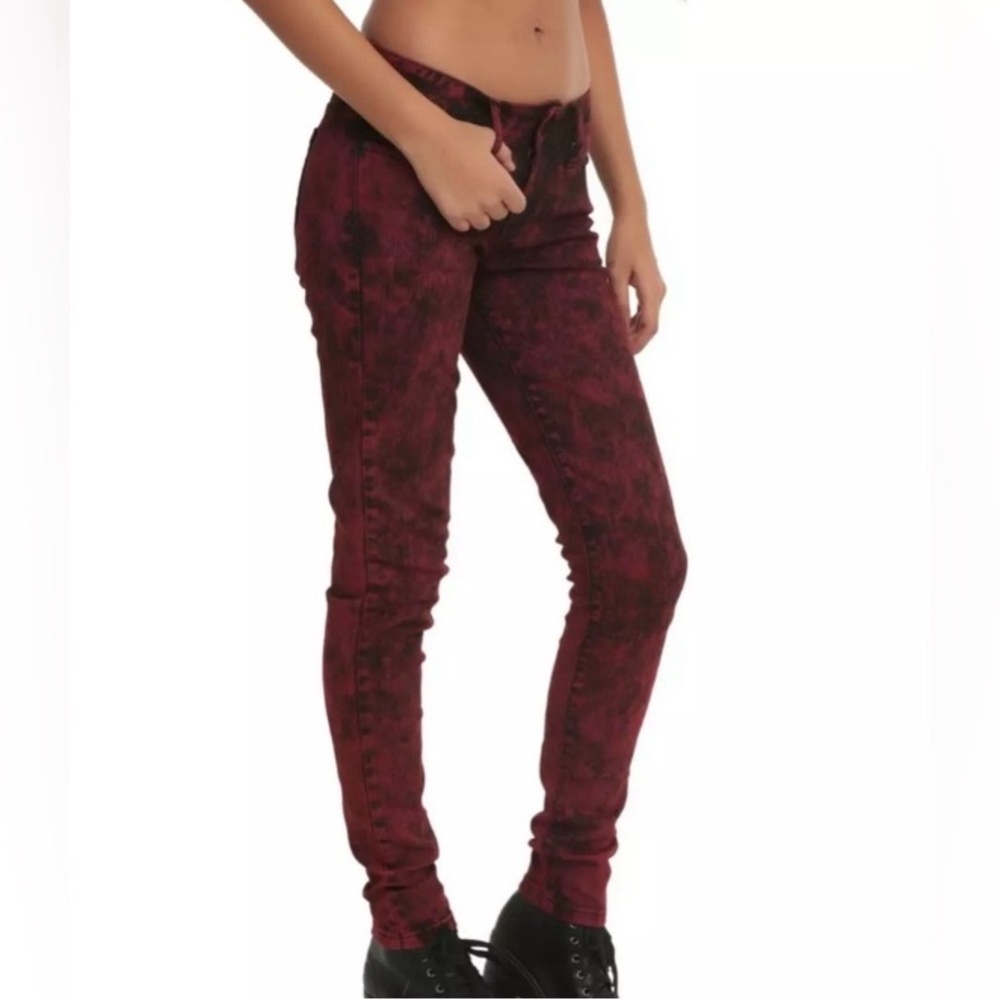 Lovesick Burgundy & Black Acid Wash Skinny Jeans by Hot Topic